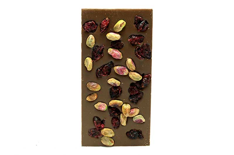 Pistachios and Cranberries in Milk Belgian chocolate